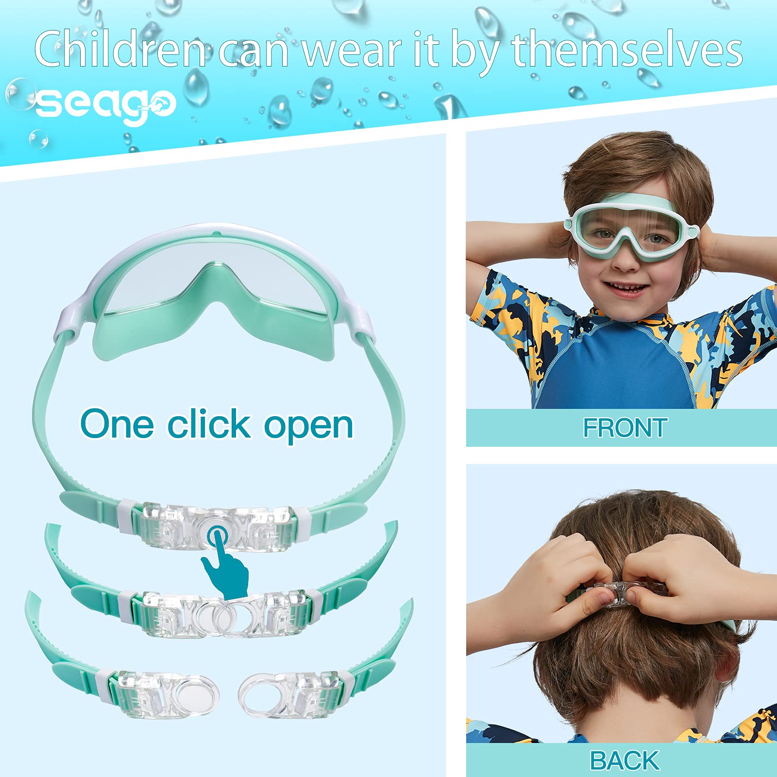 Anteojos de Natación Seago Azul Paquete Doble Antivaho Antirayos UV para Niños
