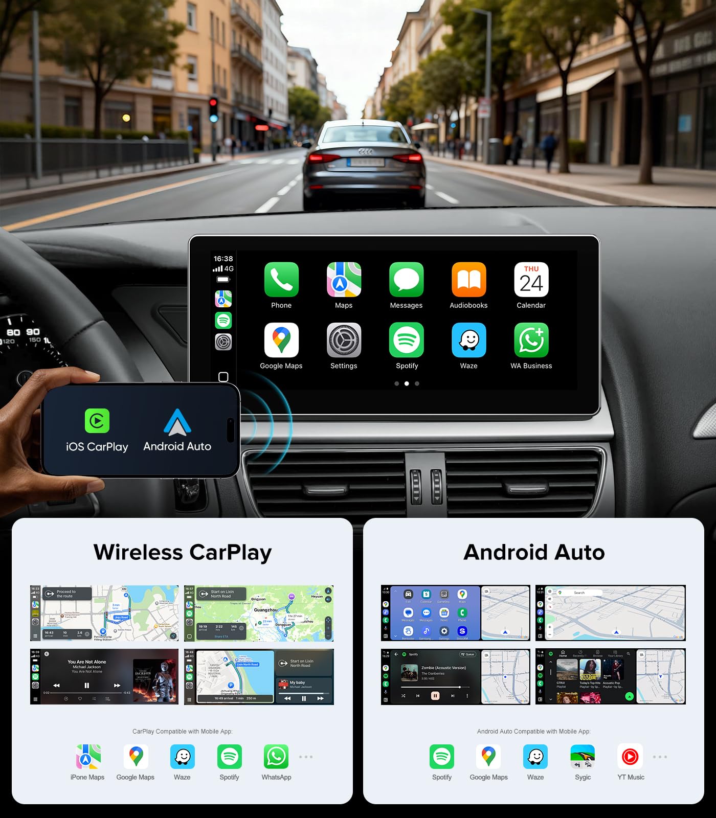 Estéreo de Coche Linux de 10.25" para Audi A4 B8 S4 A5 S5 RS5 (2009-2016) Sistema de Concierto y Sinfonía - Unidad Principal con CarPlay Inalámbrico y Android Auto, Pantalla Táctil IPS de 1920x720
