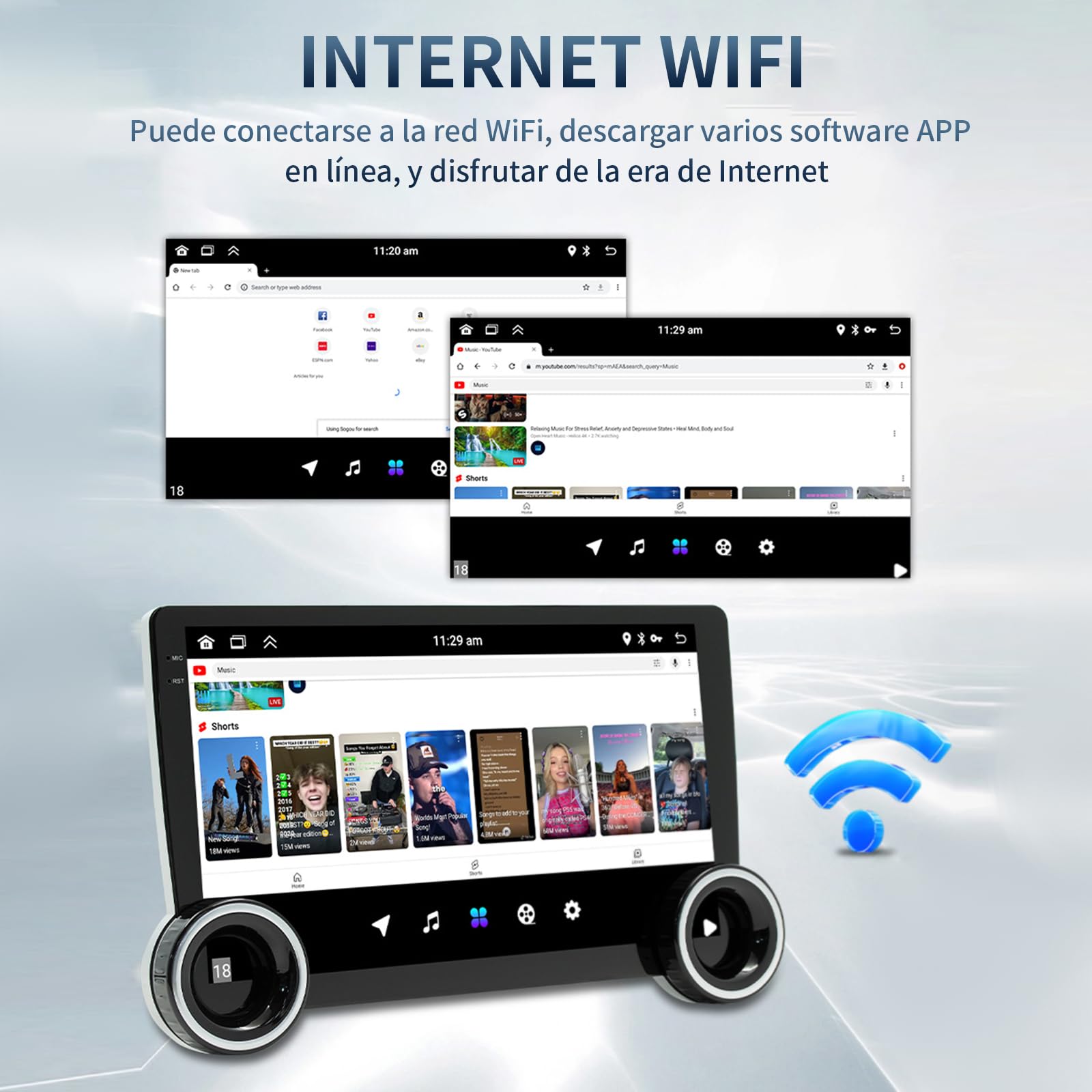 FINYQBET Pantalla Android para Auto de 10.1", Estéreo 2 DIN con CarPlay y Android Auto Inalámbrico, Bluetooth 5.1, GPS y WiFi, Compatible con Cámara de Reversa y Control de Volante