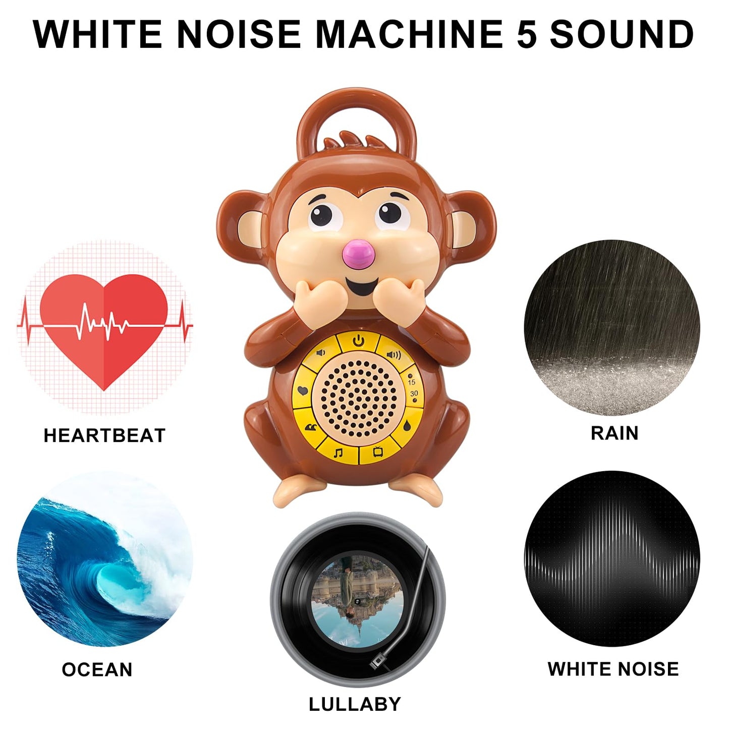 BIGMONAT - Chupete de sueño para bebé con una máquina de sonido de ruido blanco con 5 sonidos ambientales suaves, recargable por USB y máquina de canción de cuna para dormir, viajes, regalo de bebé