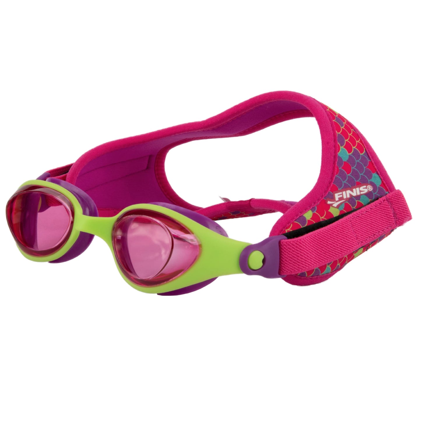 FINIS DragonFly - anteojos de natación para niños, de 3 a 8 años, protección UV, correa de neopreno flotante, ajuste de silicona suave, escamas