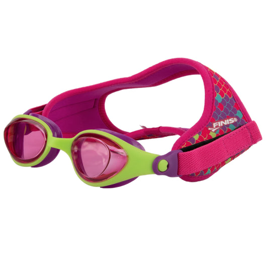 FINIS DragonFly - anteojos de natación para niños, de 3 a 8 años, protección UV, correa de neopreno flotante, ajuste de silicona suave, escamas