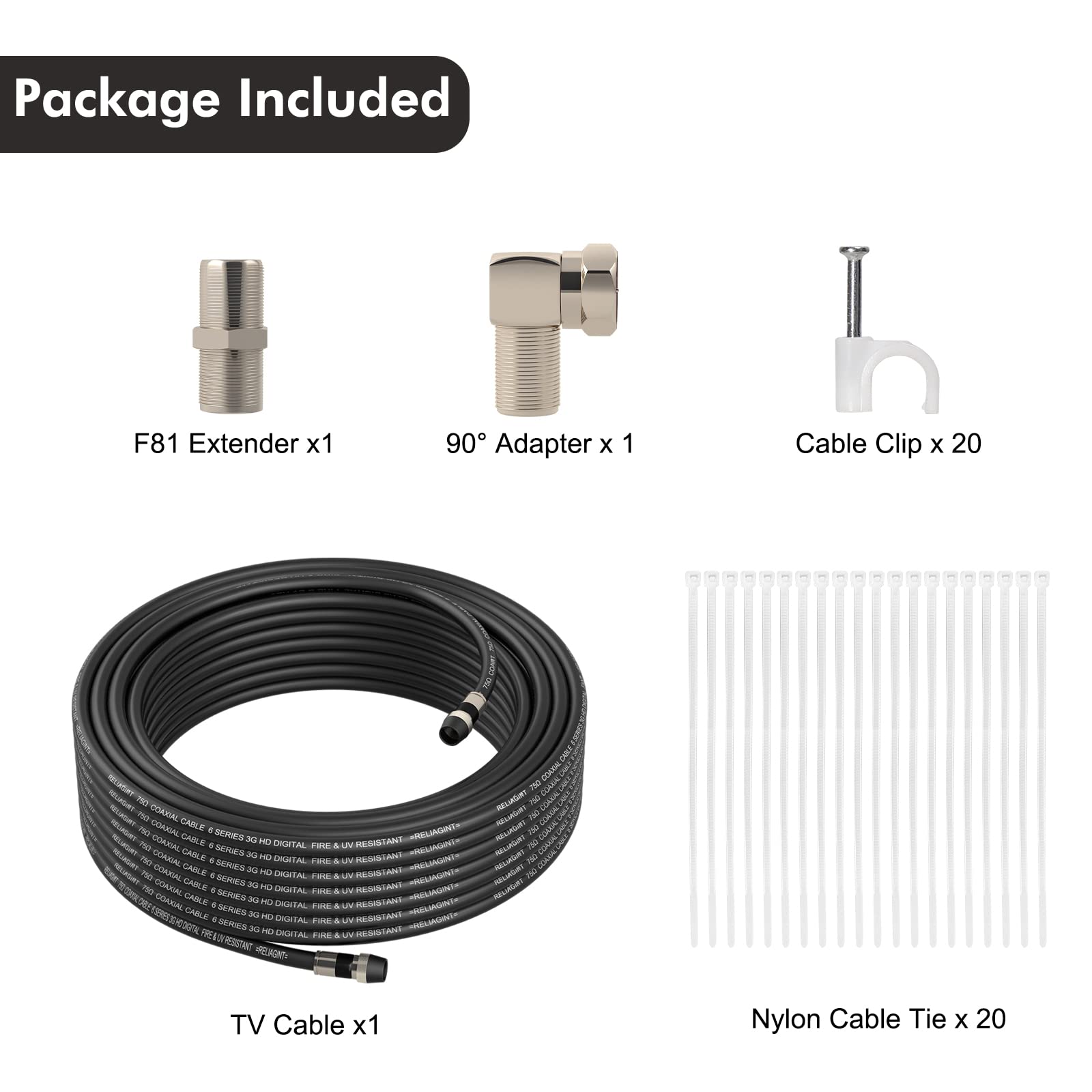 VGOSITE ForRELIAGINT Cable coaxial 30FT, RG6 Cable Coax Cable para TV con Weatherpr