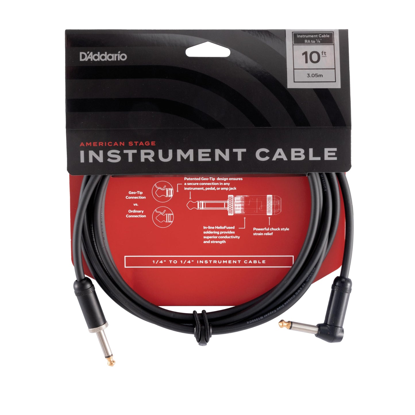 Cable de guitarra D'Addario American Stage, cable de instrumento con conectores de 1/4", extremo recto/ángulo recto, 3 metros