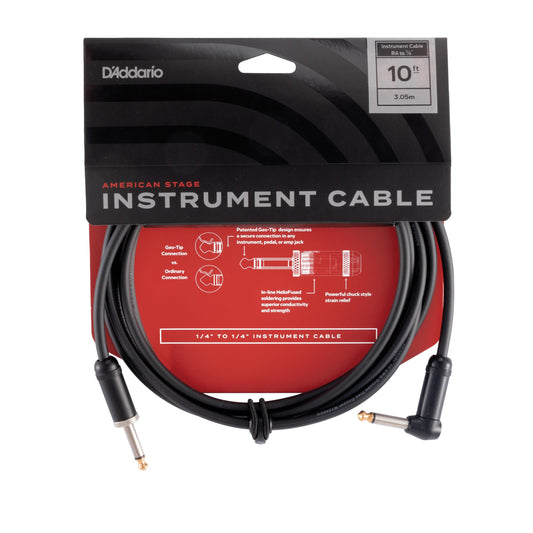 Cable de guitarra D'Addario American Stage, cable de instrumento con conectores de 1/4", extremo recto/ángulo recto, 3 metros