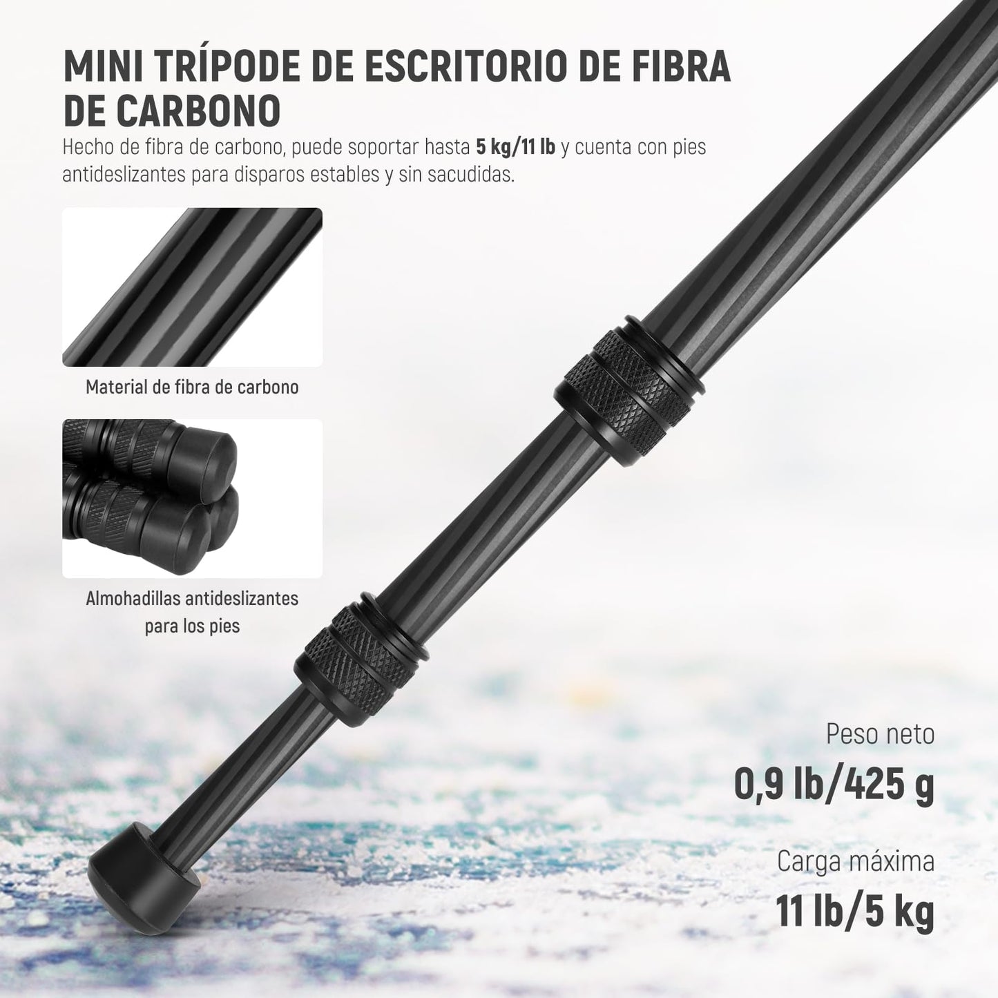 Trípode Mini NEEWER Metal Fibra Carbón Compacto y Liviano para Cámara y Celular