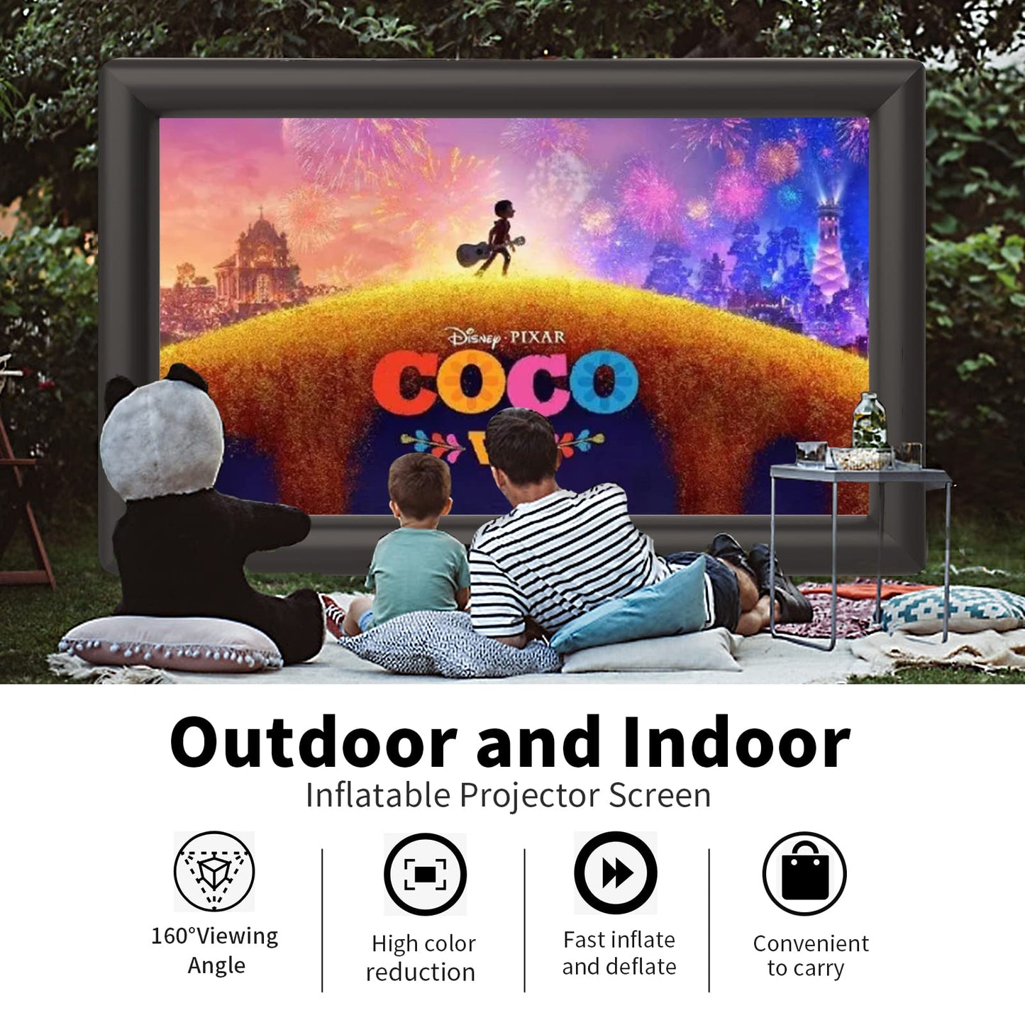 visualización inflable para exteriores de 30 pies con soplador de aire, visualización extragrande para proyector de aire última intervensión, noches de cine en casa, patio, piscina, barbacoa, fiesta