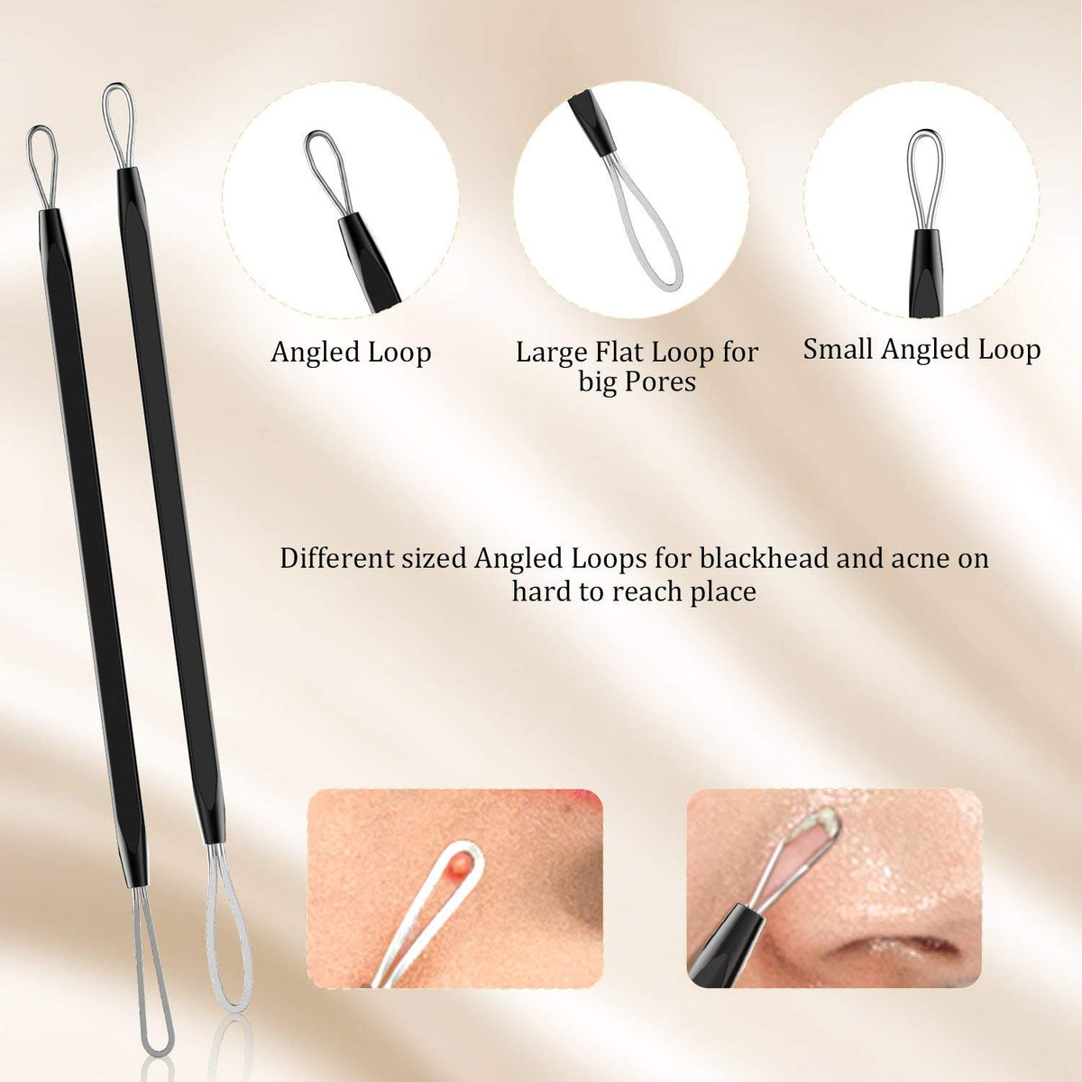 BESTOPE | Kit de herramientas para extracción de espinillas | Para rostro y nariz | 5 piezas distintas de acero inoxidable color negro.