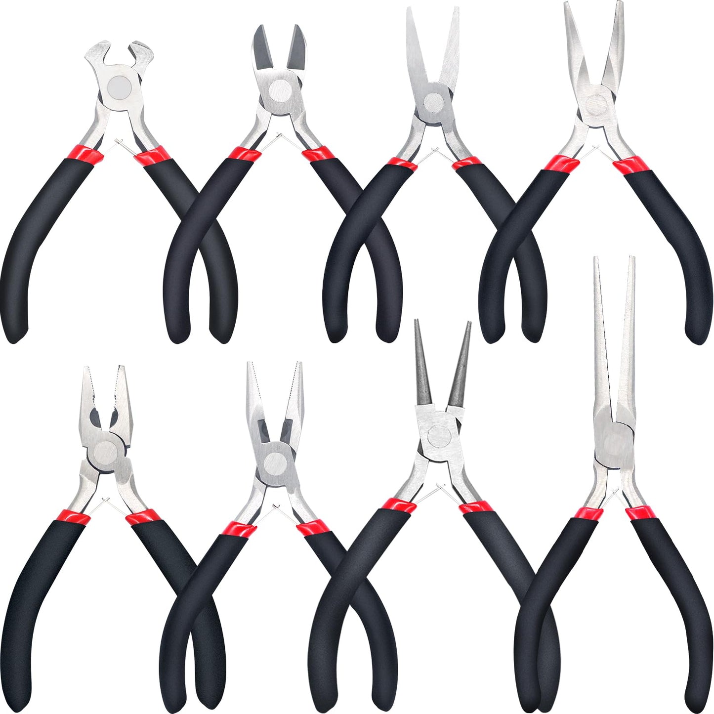 Juego de 8 Alicates para Hacer Joyas, Kit de Pinzas para Bisuteria Punta Corte Engarce Plana, Herramientas de Fabricación