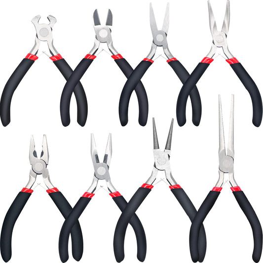 Juego de 8 Alicates para Hacer Joyas, Kit de Pinzas para Bisuteria Punta Corte Engarce Plana, Herramientas de Fabricación