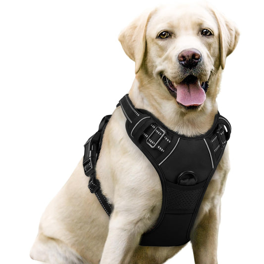 Arnés Antitirones Rabbitgoo Negro Reflectante Pecho Acolchado Ajustable para Perro Grande