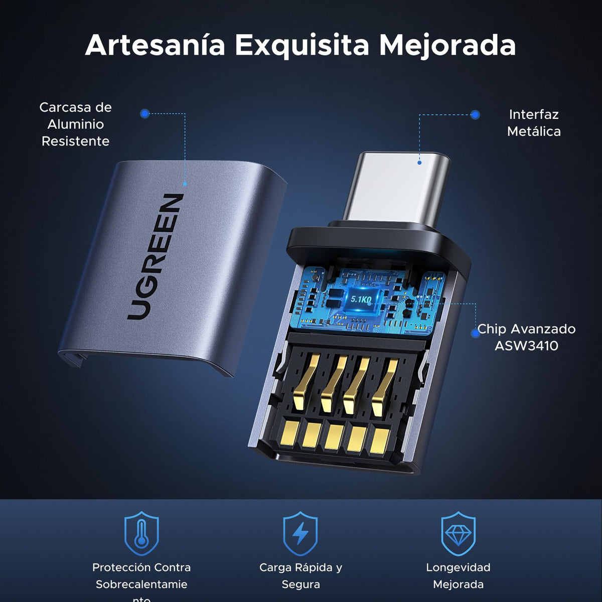 Adaptador USB C UGREEN Negro Macho a USB 3.0 (4 Unidades)
