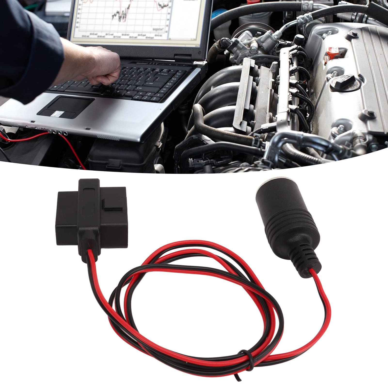 Cable de enchufe para encendedor de cigarrillos,Adaptador de enchufe para encendedor de cigarrillos OBD2, conector hembra con cabezal en T de 16 pines, cable de alimentación para automóviles con OBD