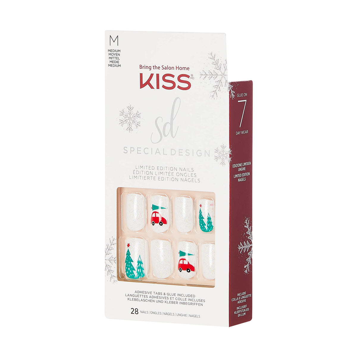 Uñas postizas navideñas de edición limitada con diseño especial, estilo 'Holiday Shopping', cuadradas medianas multicolor, con 24 pestañas adhesivas, pegamento para uñas, lima pequeña, palito de manic