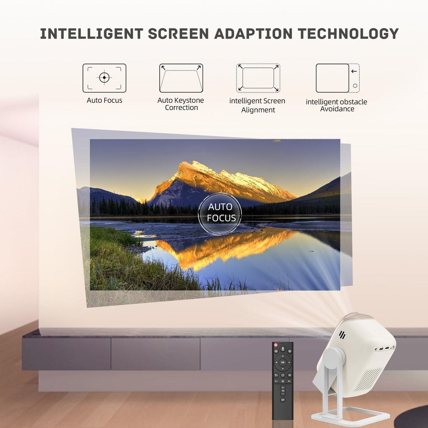 Kinhank Proyector inteligente con WiFi 6 y BT5.2, proyector de película portátil, 450 lúmenes ANSI, 4K nativo 1080P, enfoque automático y piedra clave automática, compatible con iOS/Android/HDMI