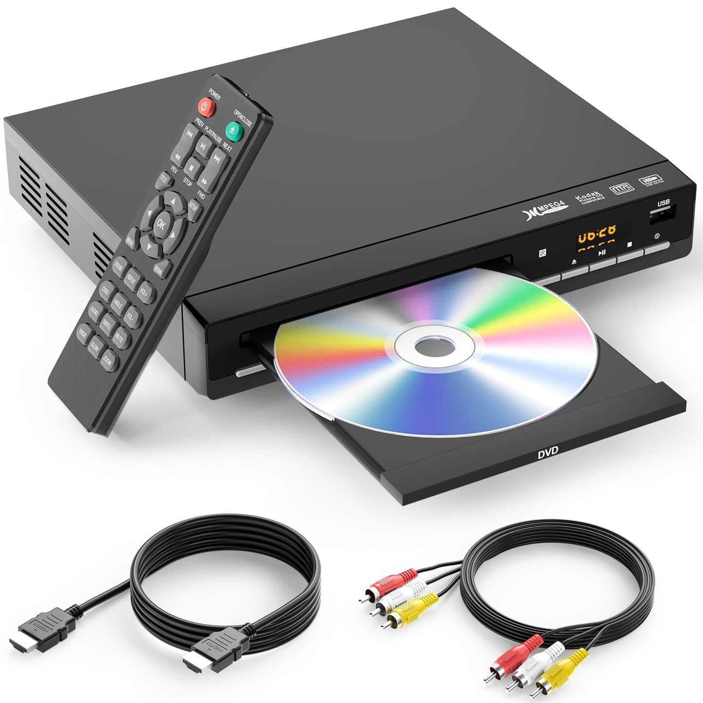 LOMENTICSAll-Region DVD Players for TV with HDMI，CD Player for Home Stereo System, HDMI and RCA Cable Included，Enjoy an Excellent Sound Quality Experience