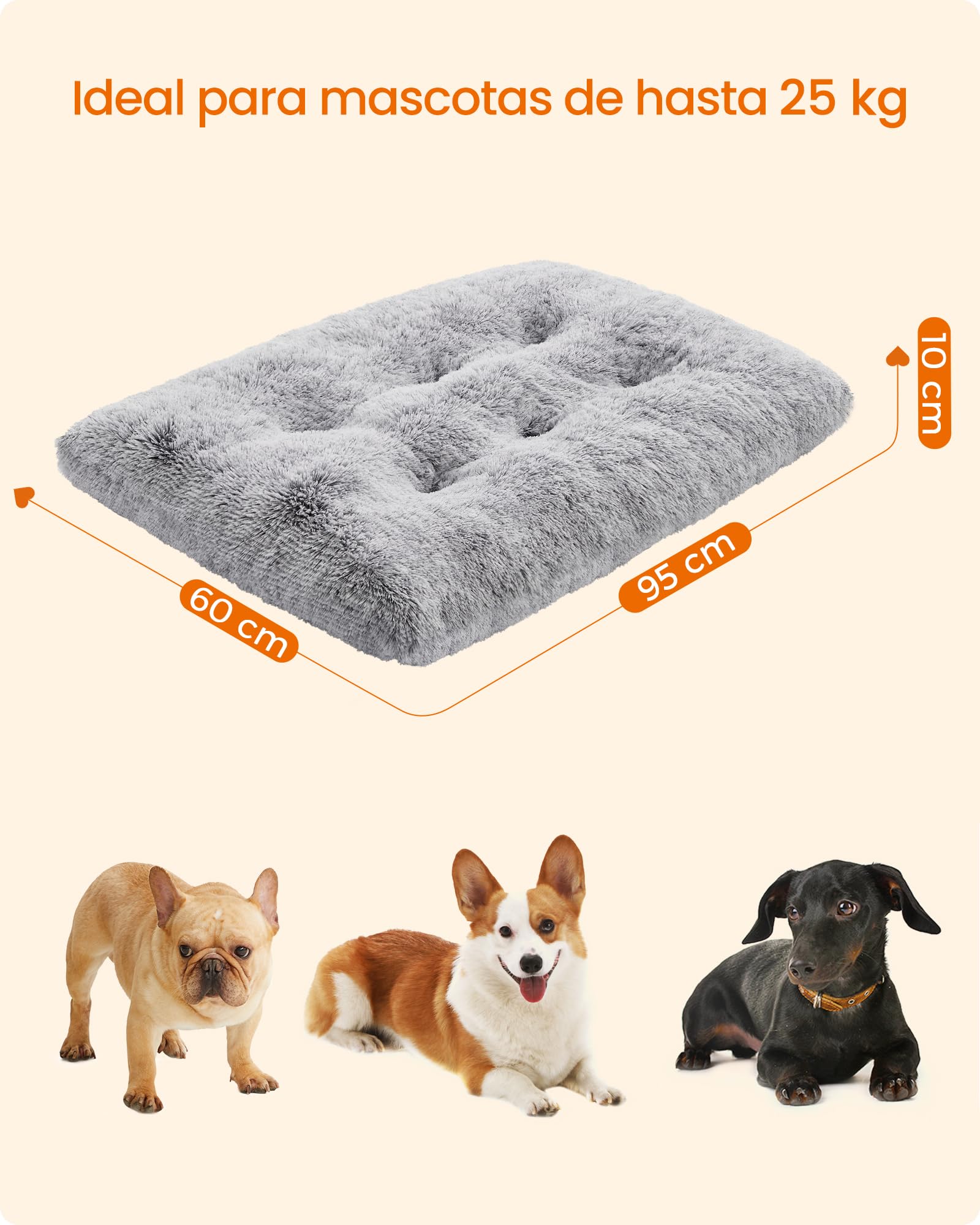 Feandrea Cama para Perros, Sofá para Mascotas, 95 x 60 cm, Lavable a Máquina, con Cojín, Gris Claro MPGW202G01