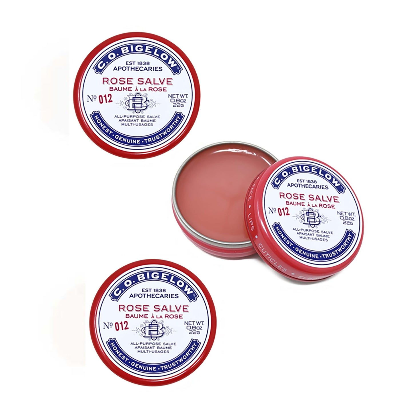 C. O. Bigelow - Juego de 3 bálsamos labiales multiusos, color rosa, alivia irritación y acondiciona piel seca y agrietada