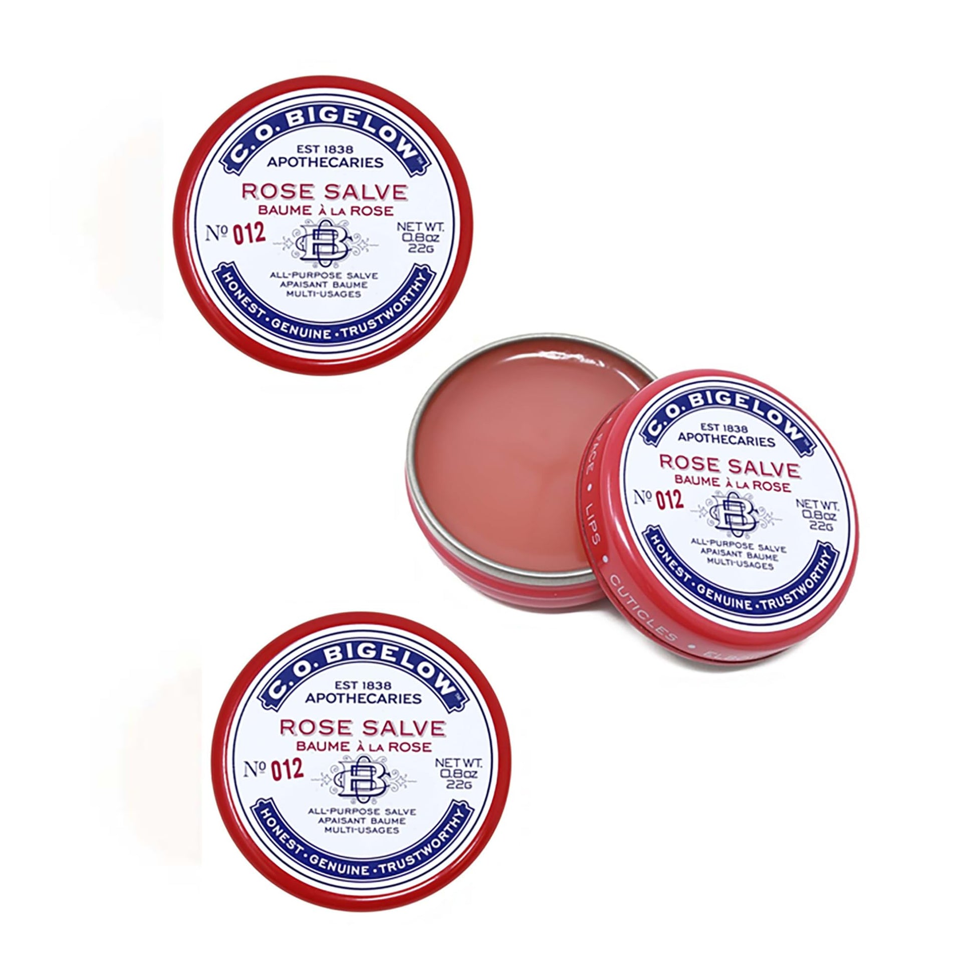 C. O. Bigelow - Juego de 3 bálsamos labiales multiusos, color rosa, alivia irritación y acondiciona piel seca y agrietada
