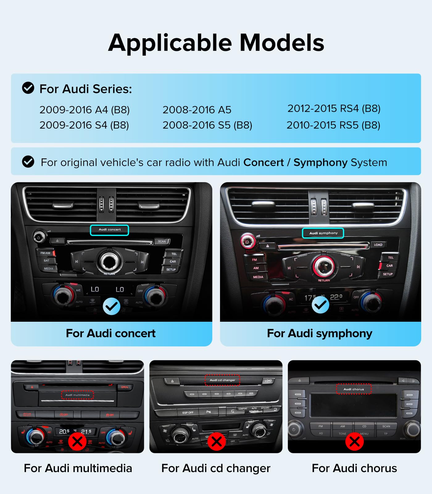 Estéreo de Coche Linux de 10.25" para Audi A4 B8 S4 A5 S5 RS5 (2009-2016) Sistema de Concierto y Sinfonía - Unidad Principal con CarPlay Inalámbrico y Android Auto, Pantalla Táctil IPS de 1920x720