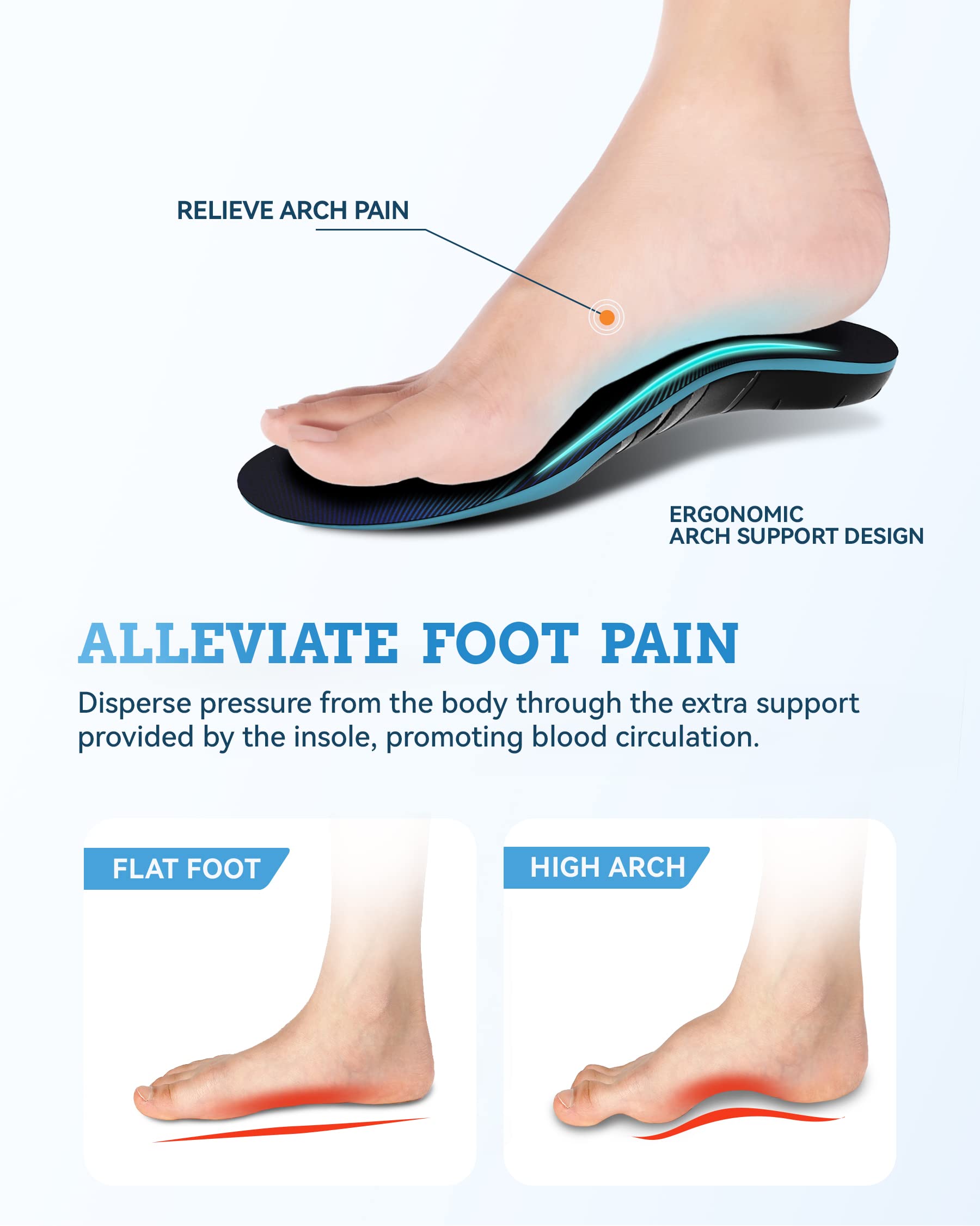 Plantillas QBK GEL Azul Soporte de Arco para Fascitis Plantar y Pie Plano para Hombres y Mujeres