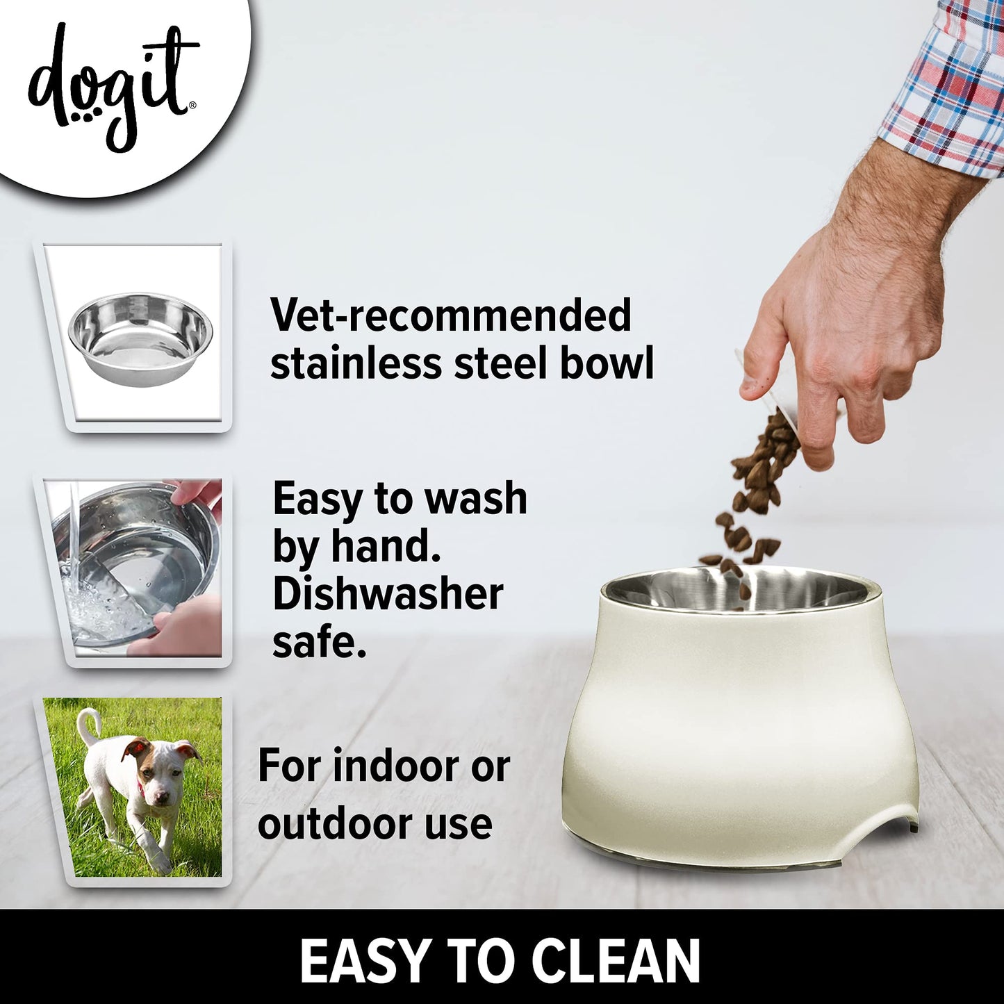 Tazón Elevado Dogit Blanco de Acero Inoxidable para Perros Grandes