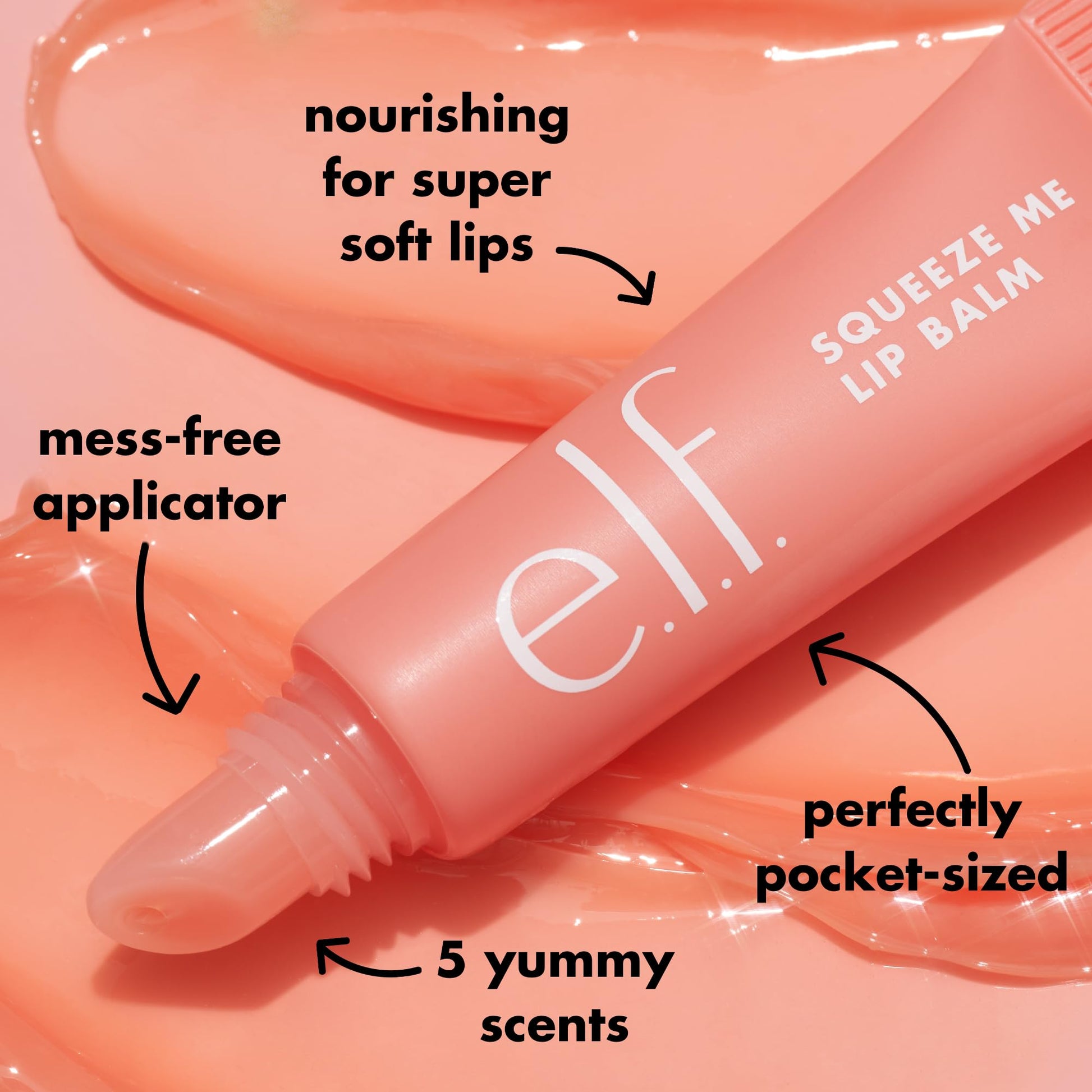 e.l.f. Bálsamo labial Squeeze Me, protetor labial hidratante para um tom de cor transparente, infundido com ácido hialurônico, vegano e sem crueldade, cobertura de baunilha