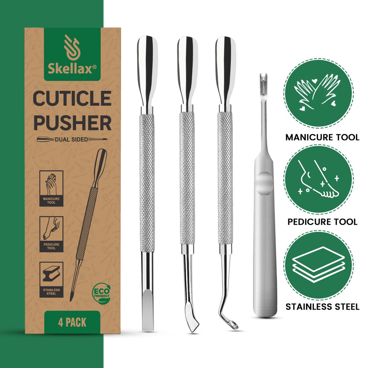 Juego de empujadores de cutículas de doble punta con borde afilado en forma de cuchara, de acero inoxidable de calidad de salón, para manicura y pedicura, herramientas limpiadoras para uñas de las