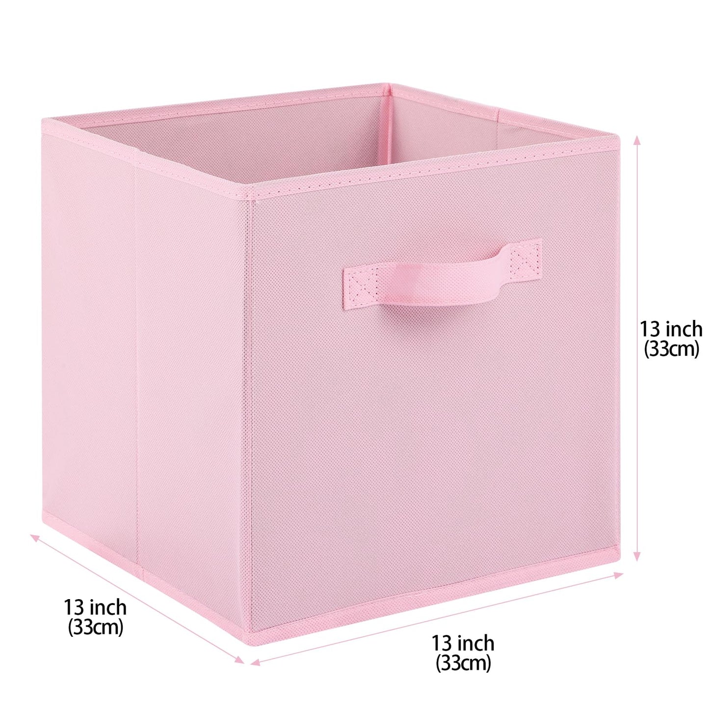 Cubos de tela para almacenamiento, paquete de 6, de 13 x 13 x 13 pulgadas, de colores divertidos y duraderos, con asas, cestas plegables para el hogar,color rosa