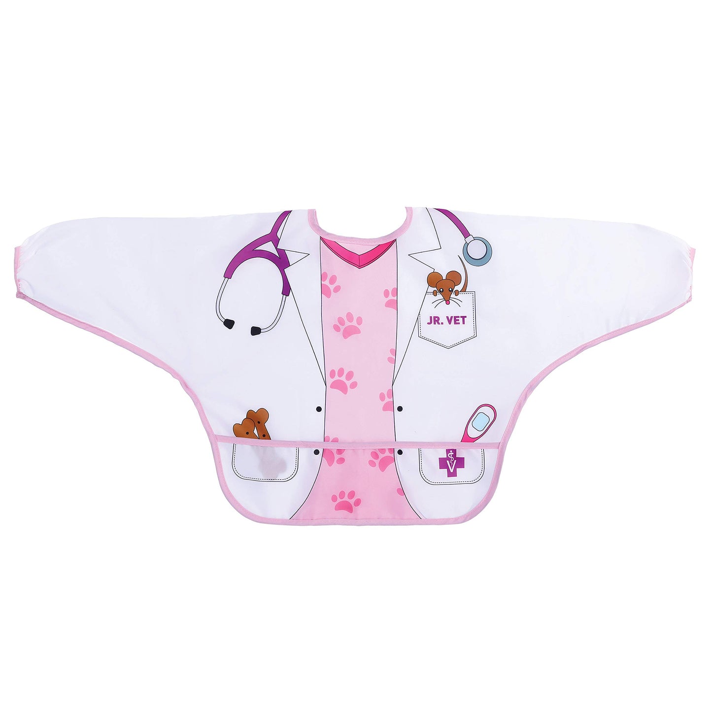 Dreambaby Baberos de personajes para niña: Princesa y Veterinaria, 2 piezas, Manga larga, Plástico impermeable fácil de limpiar, con bolsillo, ideal para comer o pintar, 1 a 4 años
