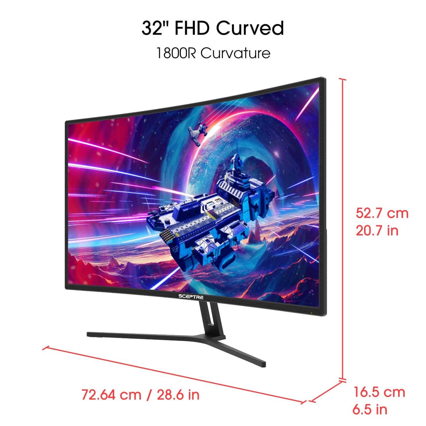 Monitor de Juegos Curvado Sceptre Negro 32 Pulgadas sobremarcha 240 Hz AMD FreeSync Altavoces Integrados