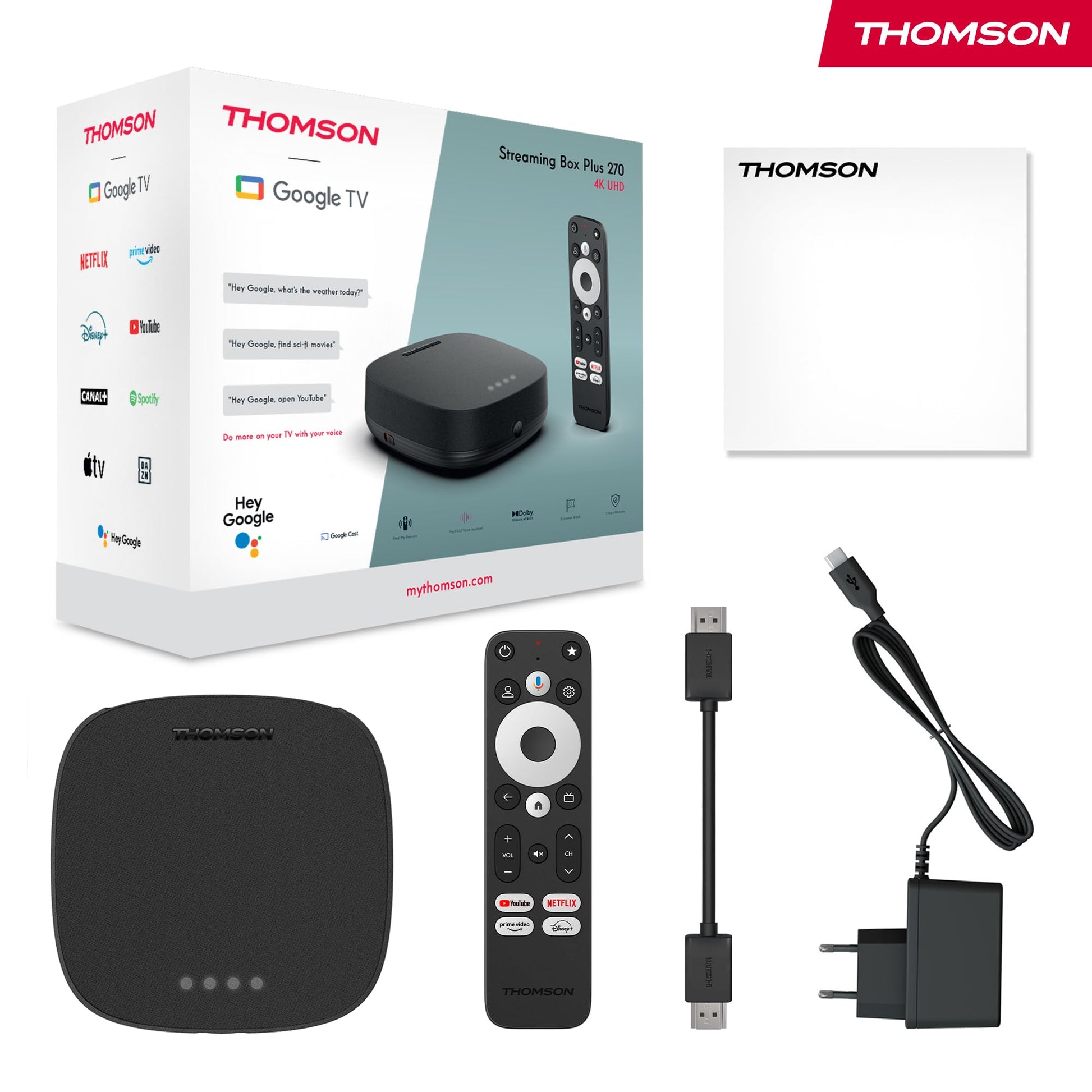 Streaming Box Thomson Plus 270 Negro con Altavoz Integrado y Google TV 4K UHD