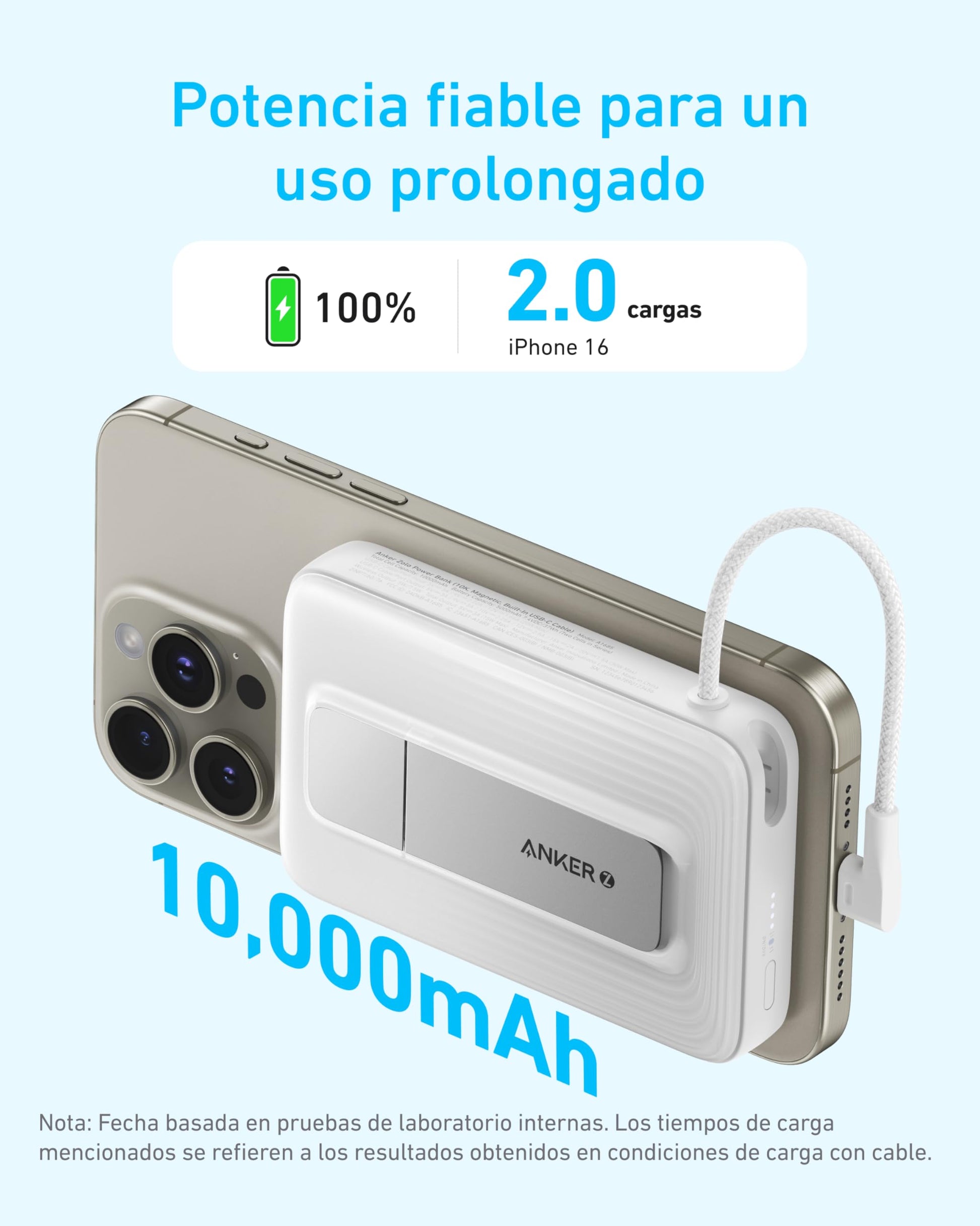 Batería Portátil Anker 10000 mAh Negra con Carga Inalámbrica 15W y Soporte Integrado