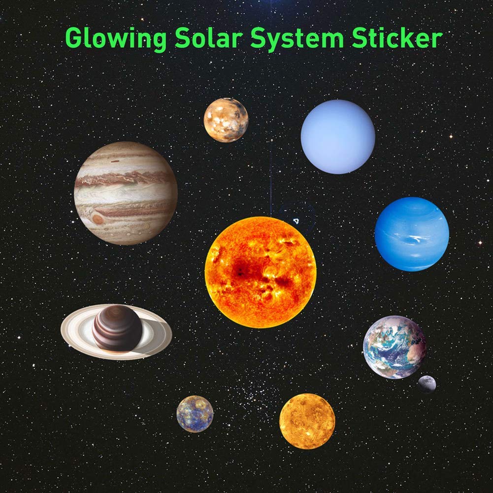 Pegatina de pared luminosa, pegatinas de estrellas luminosas brillantes con temática del sistema solar, resistente al agua, duradera, para decorar la puerta, pared, ventana y techos en la habitación del bebé, guardería