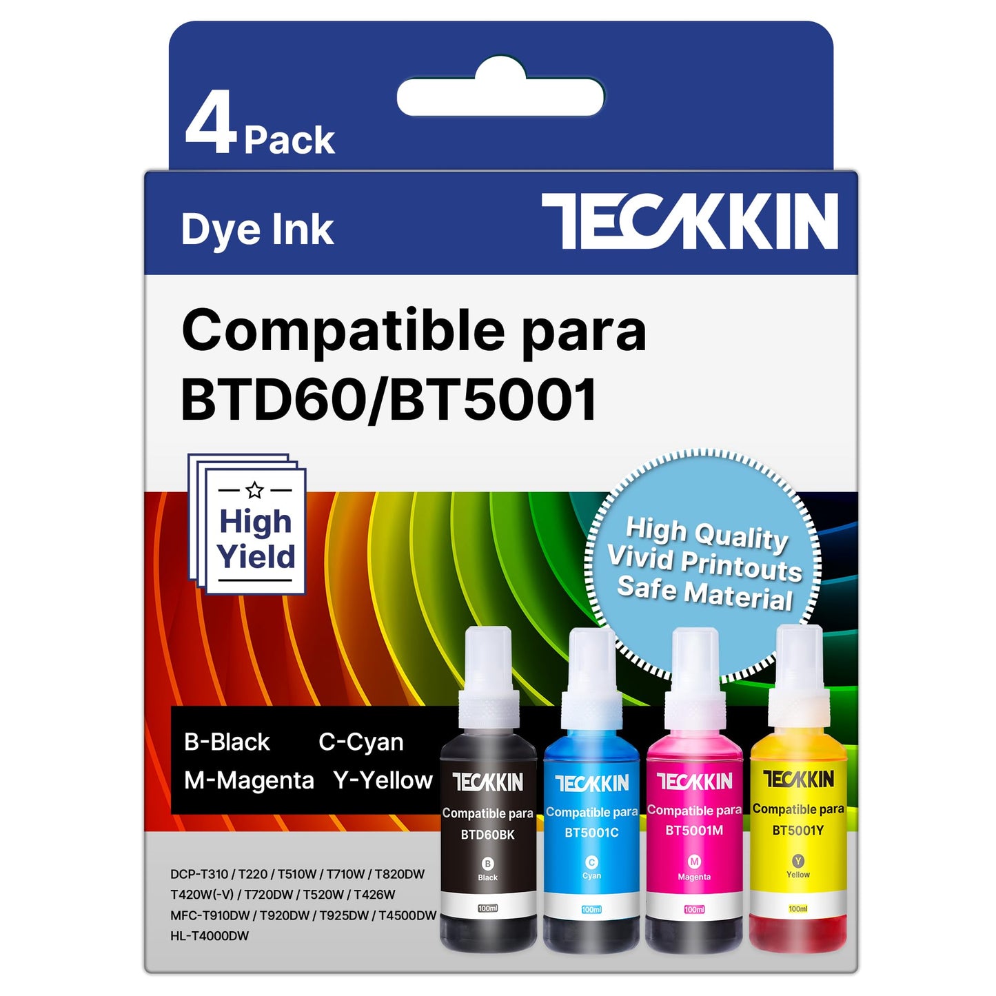 Botella de Tinta TECKKIN Negra Compatible para Brother Impresora (4 Botellas)