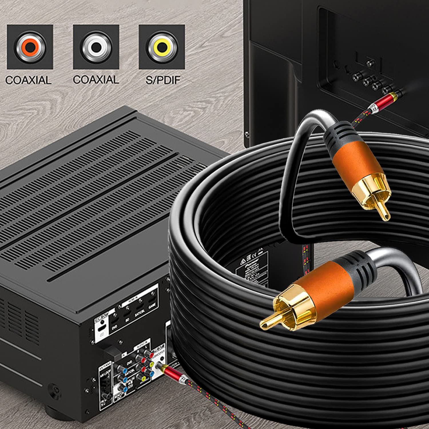 Cable de audio coaxial digital de 16.5 pies, 1RCA macho a 1RCA macho Cable de subwoofer RCA Cable de video para subwoofer, cine en casa, subwoofer de video/audio Cámara de estacionamiento de vista trasera