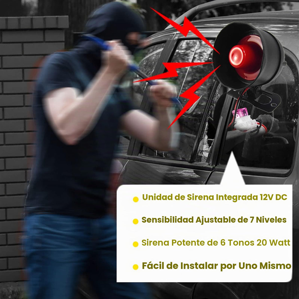 Alarma de Coche Chadwick Universal 12 V con Sensibilidad de 7 Niveles y 2 Controles Remotos