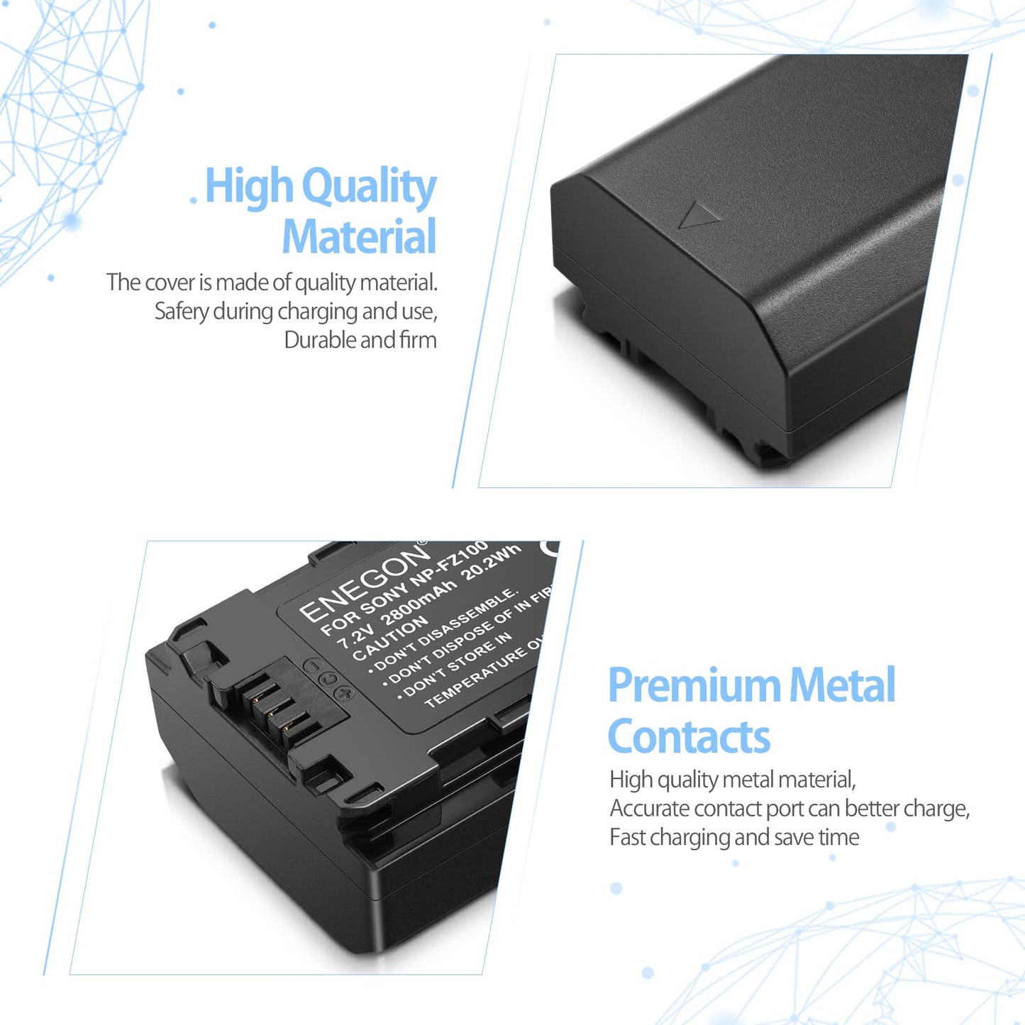 Batería Recargable de Iones de Litio ENEGON NP-FZ100 Compatible con Sony A6600, A7C, A7III y Más, 2800 mAh