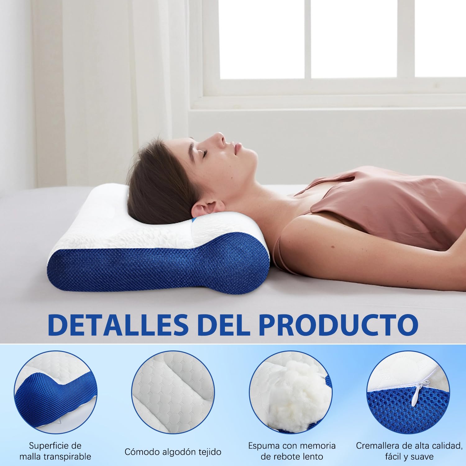FUWEN Almohada Cervical Ortopedica, Almohada Ortopedica Cervical para Dormir Alivia el Dolor de Cuello, Almohada Ergonómica para Personas, Almohadas para Cuello, Ultra Suave y Comoda, Ayuda a Dormir