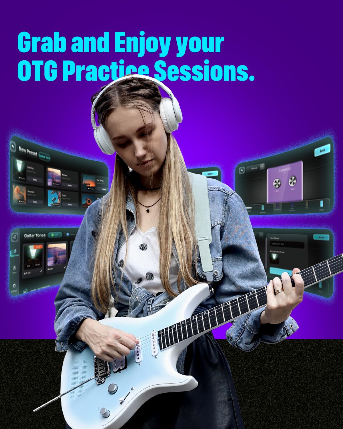 Enya Guitarra eléctrica Inspire Guitarra eléctrica inteligente de fibra de carbono de tamaño completo de 39 pulgadas con altavoz inalámbrico de 15 W, 20 tonos distintos, preajustes a bordo, bolsa de