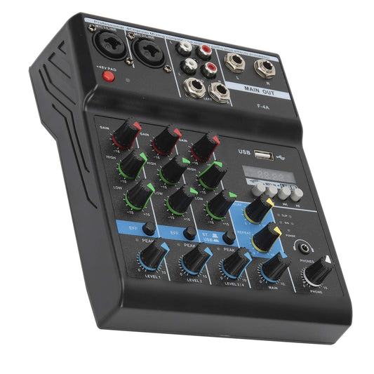 Heayzoki Consola de Placa de Sonido de Mezclador de Audio, Mezclador de Audio de 4 Canales, Consola de Mezcla Estéreo USB Compacta, con Tarjeta de Sonido, para el Hogar/Computadora(US)