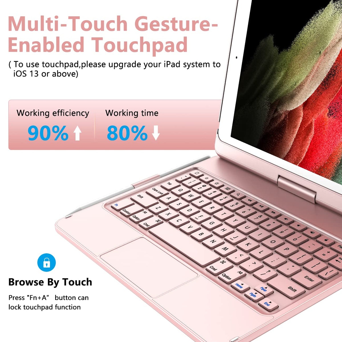 Funda Protectora TQQ iPad 9.ª Generación Negro con Trackpad Multitáctil y Teclado Giratorio 360°