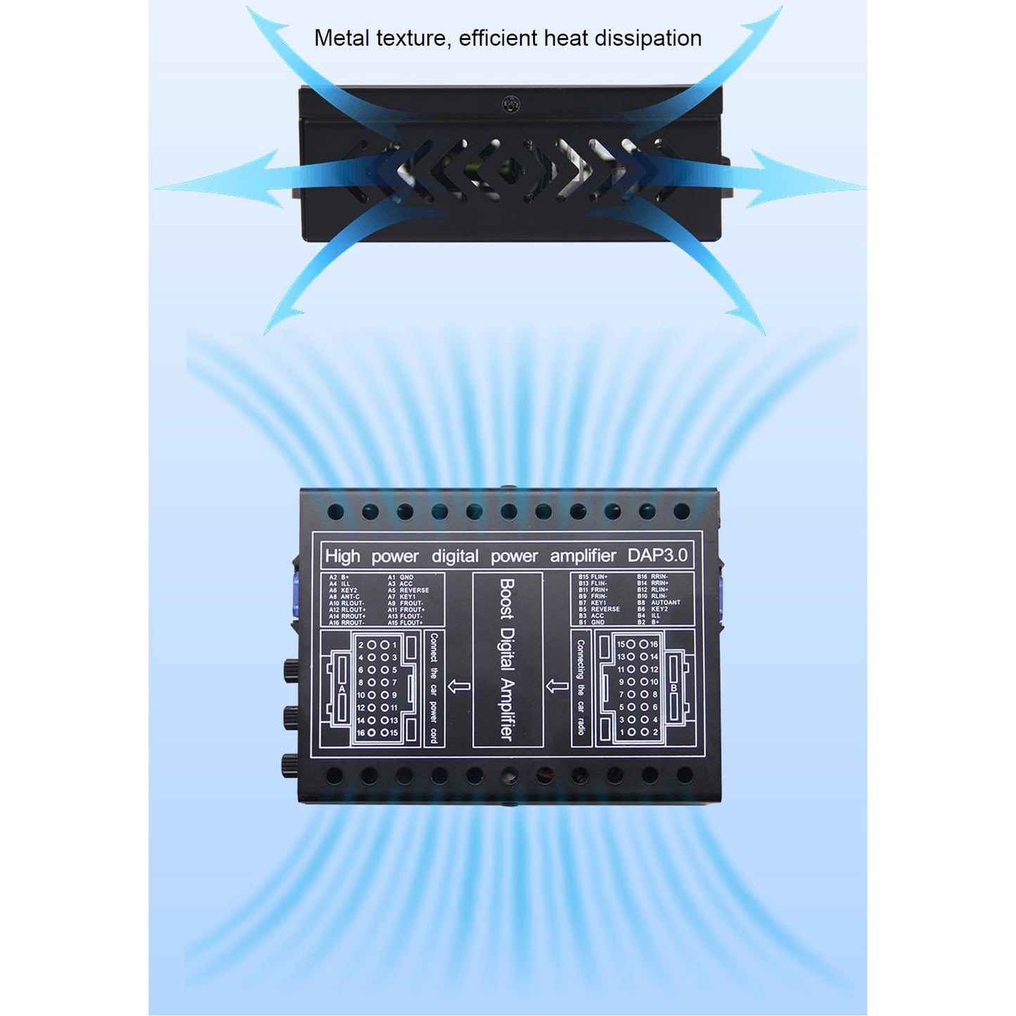 Jiawu Amplificador DSP para Coche, Amplificador de Potencia de Clase AB de 4 Canales y 50 W, relación señal/Ruido de 96 dB, Caja Estable de 2/4 ohmios