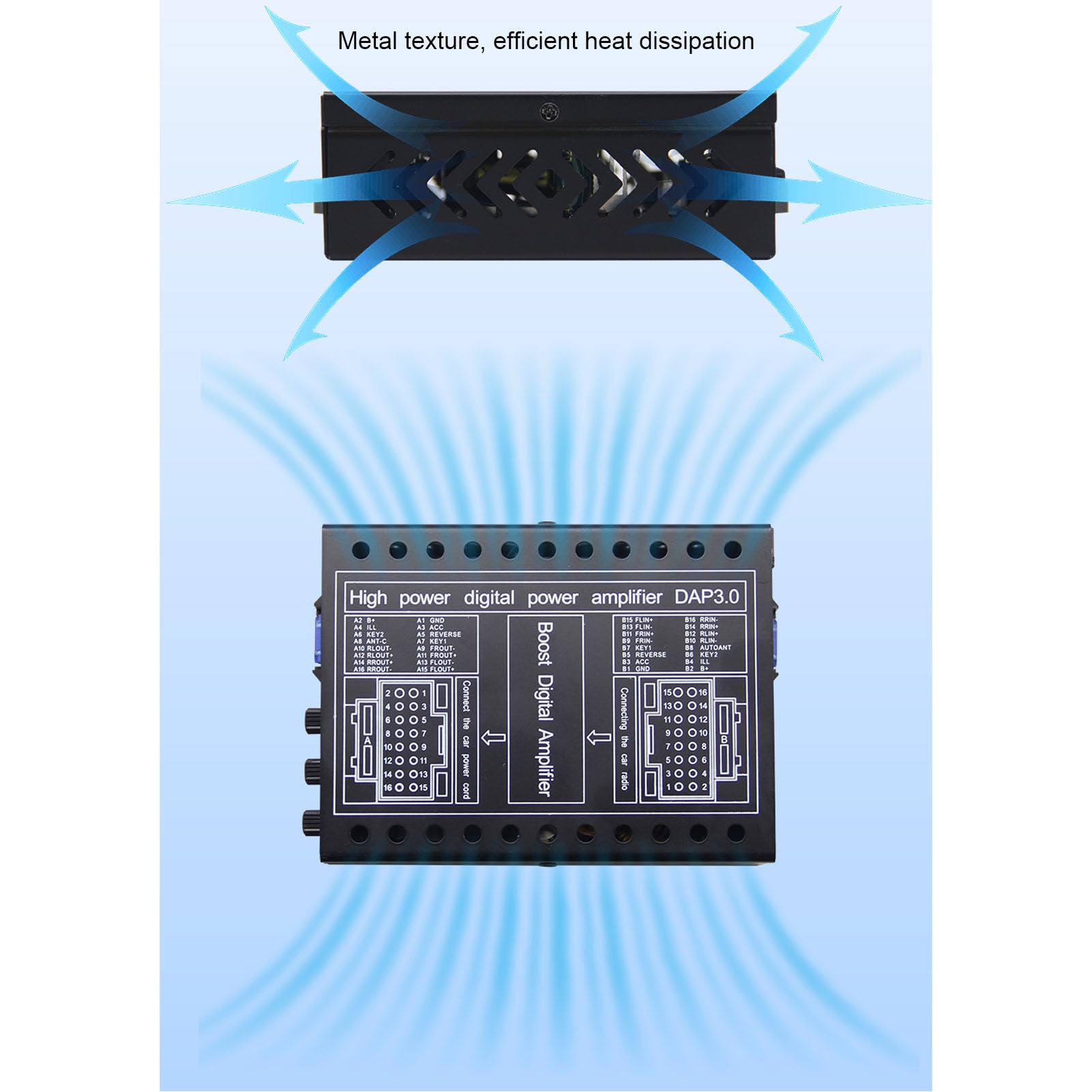Jiawu Amplificador DSP para Coche, Amplificador de Potencia de Clase AB de 4 Canales y 50 W, relación señal/Ruido de 96 dB, Caja Estable de 2/4 ohmios