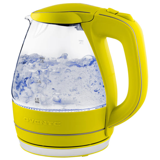 Hervidor de Agua Eléctrico Ovente Verde de Vidrio 1.5 Litros Libre de BPA
