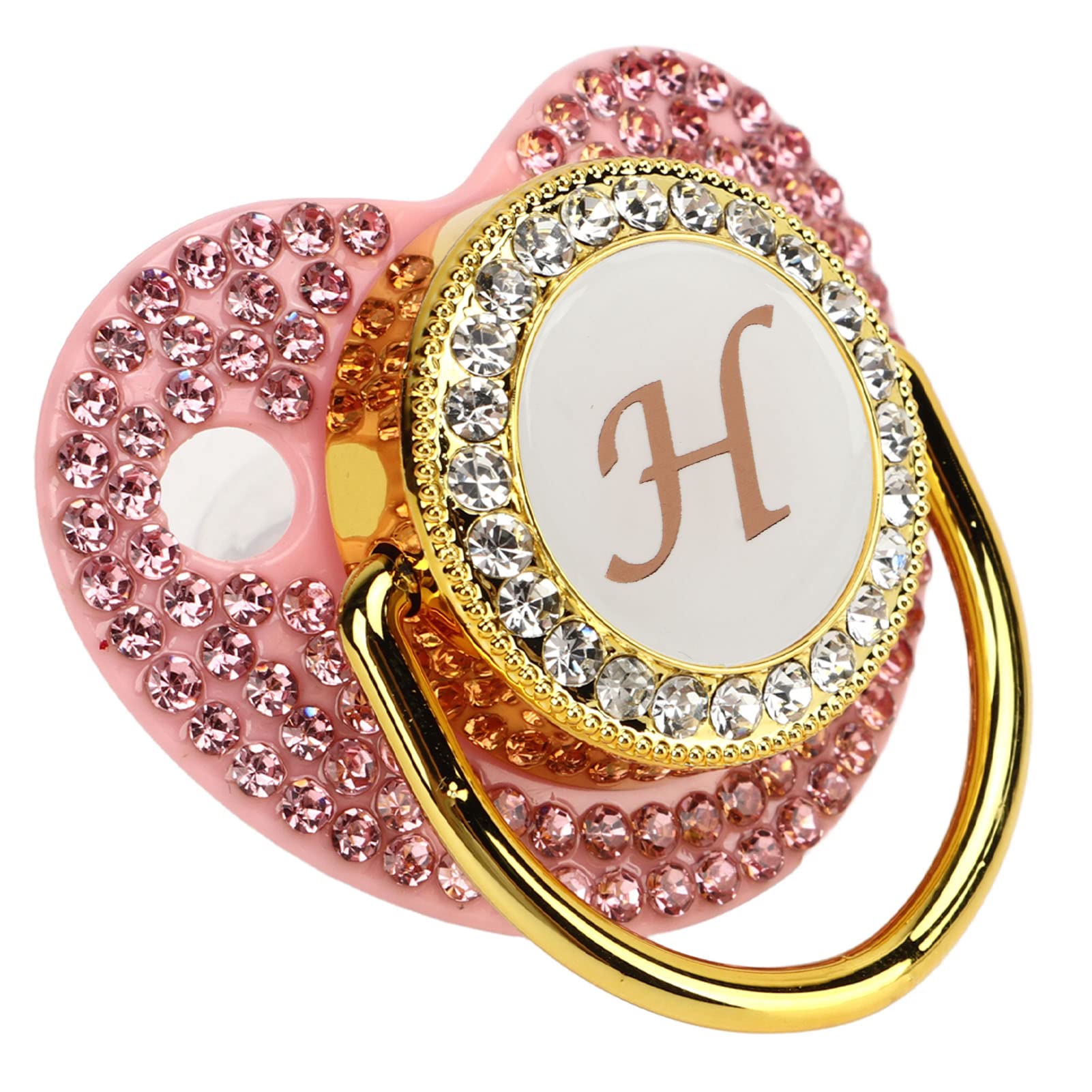 Chupete de bebé Dorado, 26 Letras Juego de Clip de Chupete Personalizado Diamantes de Imitación Cubiertos Diseño Curvo Chupete de bebé Chupete de Silicona para Alimentación de (Letra h)