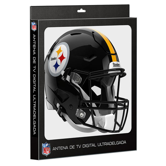 NFL Antena Digital HD para TV, Pittsburgh Steelers, Diseño de Casco, Ultradelgada de Alta Definición + Cable Coaxial de 5 Metros - Licencia Oficial