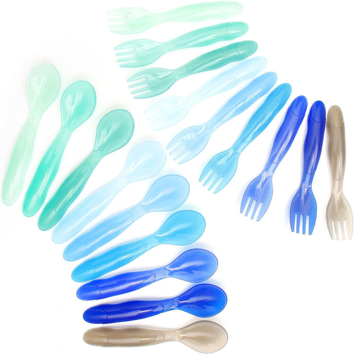 Youngever 18 utensilios de plástico para niños, tenedores de plástico para niños, cucharas para niños, tamaño grande, juego de 9 en 9 colores costeros