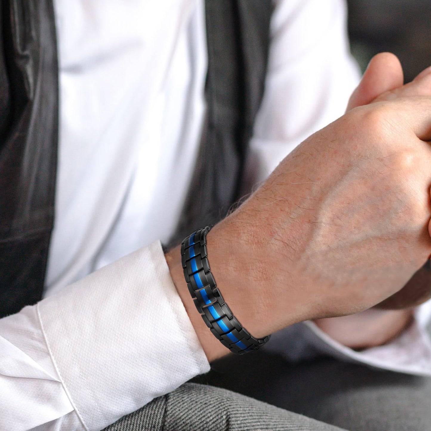 Pulsera Magnética de Terapia Hombre Acero Inoxidable Imanes Ajustable