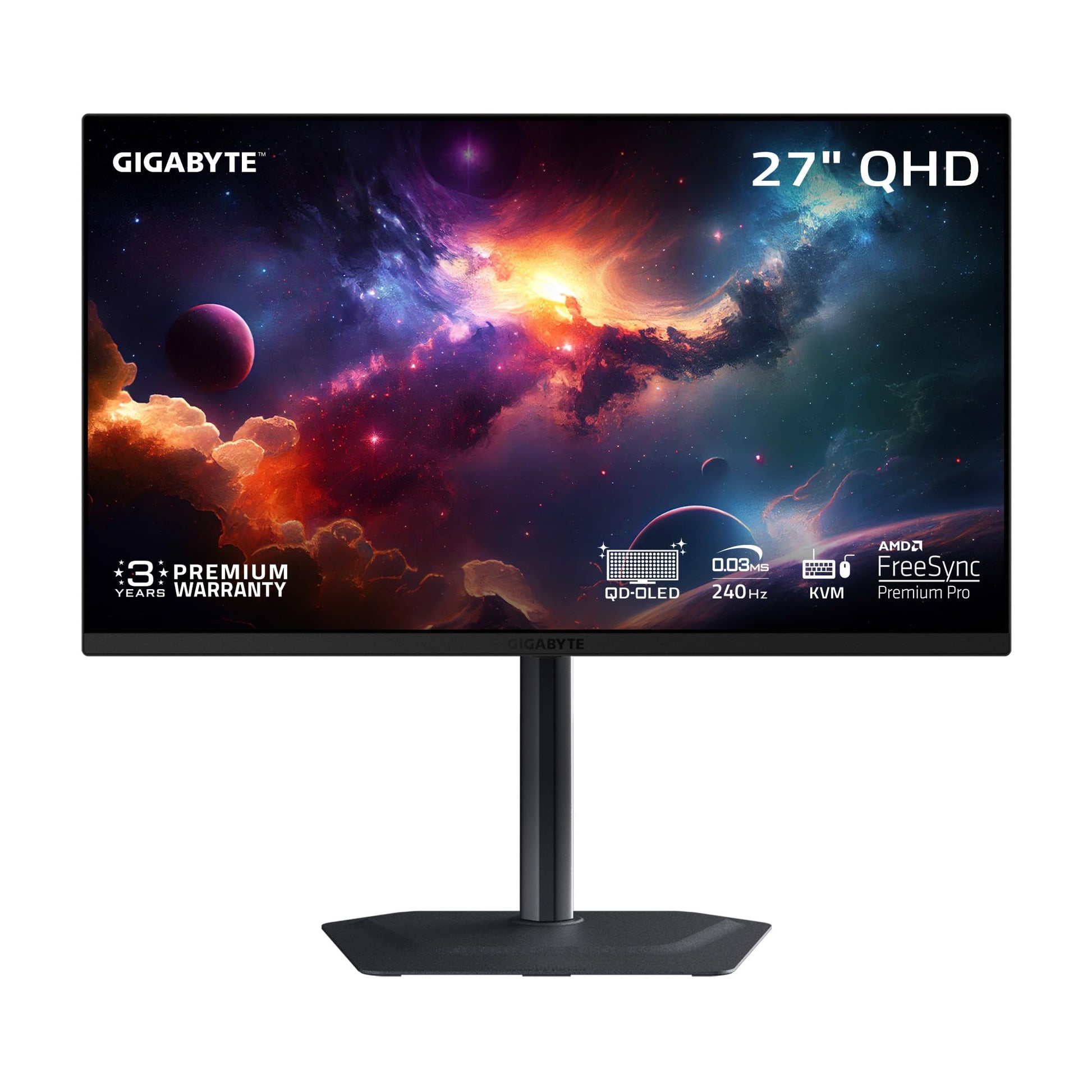 GIGABYTE - Monitor para juegos QD-OLED MO27Q2-27 - QHD 2560x1440-240Hz - 0.03ms GTG - AMD FreeSync Premium Pro - KVM tipo C - HDMI, DP - Altura ajustable - Negro